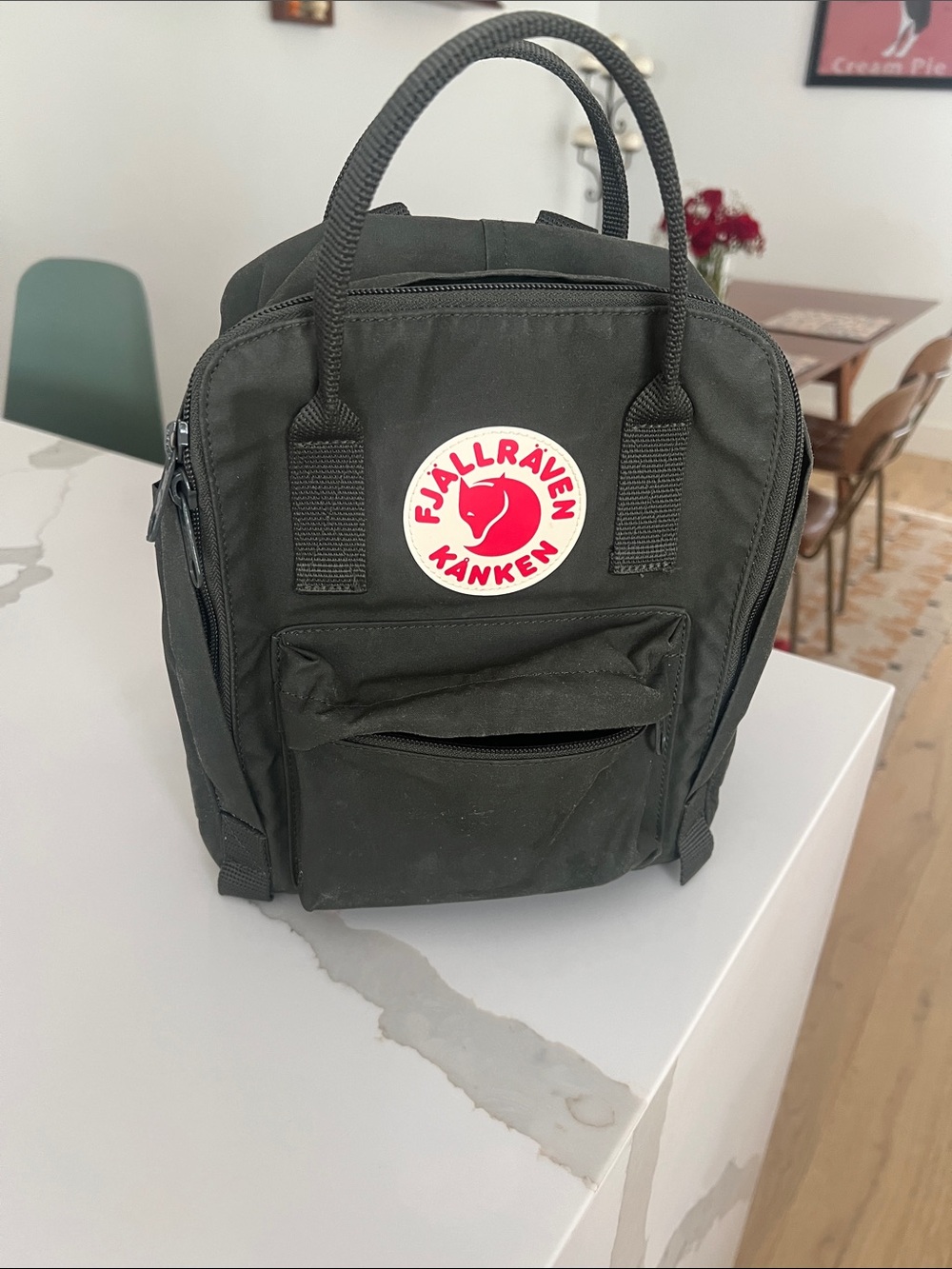 Fjallraven Kanken Mini Backpack in Dark Olive with Red Logo